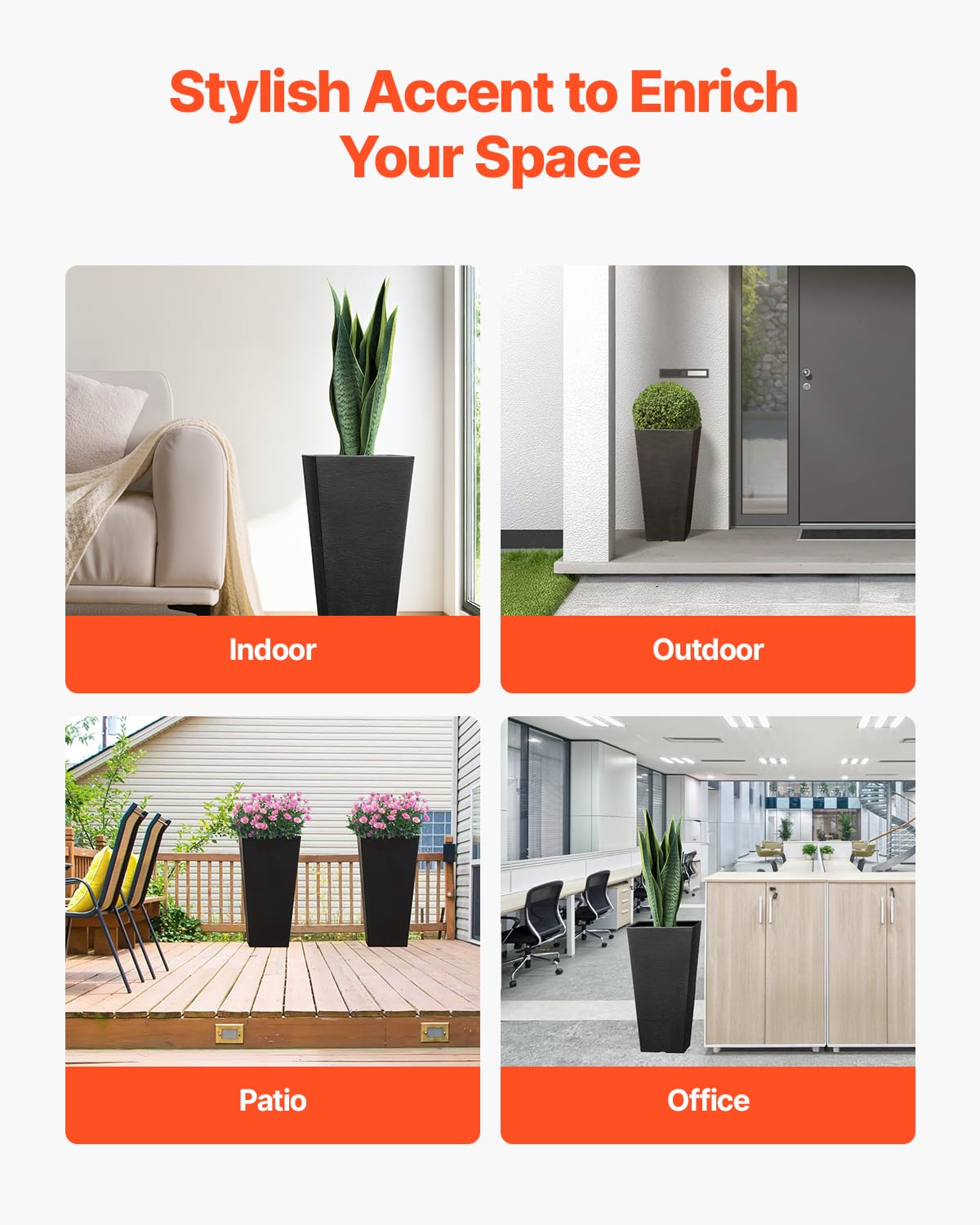 VEVOR Blumentopf, 2er Set, Großer Pflanzentopf 570 mm, Modernes Design, Integriertes effizientes Drainagesystem, Pflanzenkübel, Blumenkübel, Topf für Veranda, Patio, Außen, Innen, Schwarz