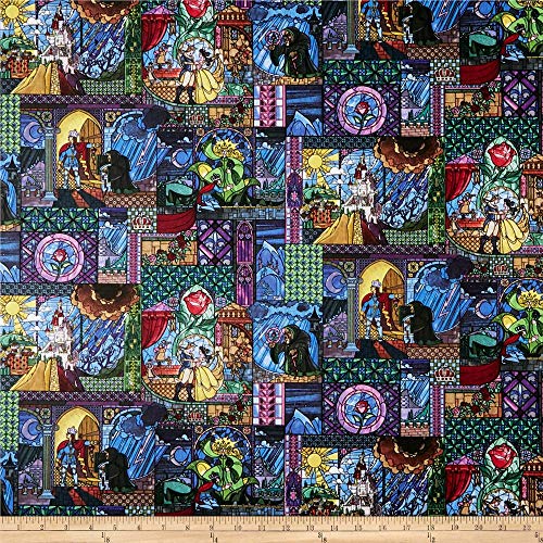 Springs Creative Products Disney Beauty And The Beast Cotton Belle Stained Glass Quilt Fabric, Multicolor, Quilt Fabric By The Yard