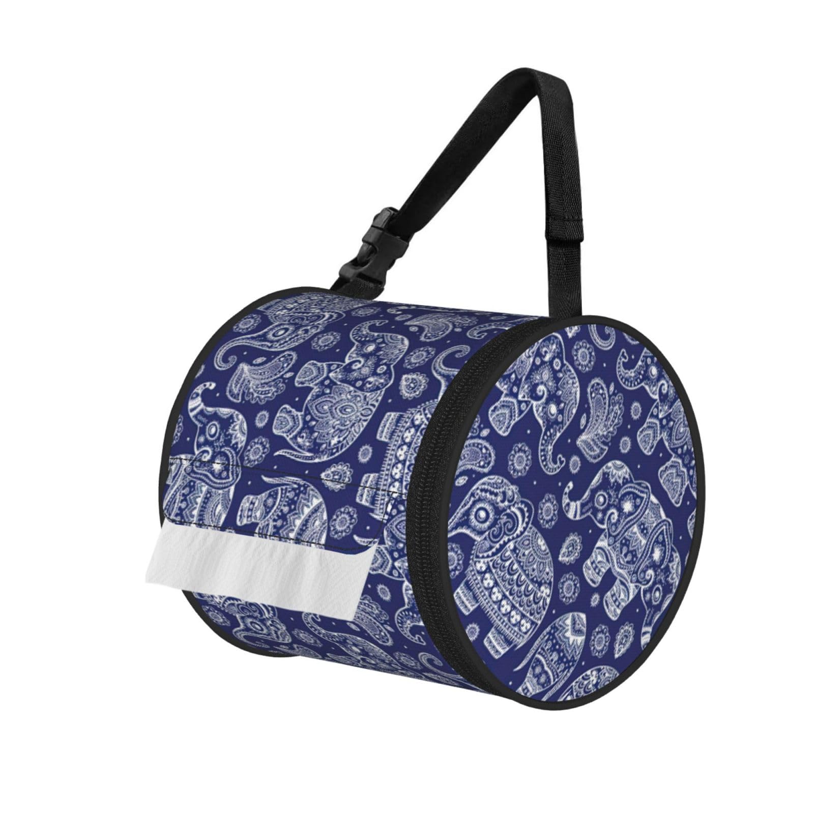 Boho Elephant Printed Pet-Proof Toilet Roll Bag, Durable Oxford Cloth with Handle for Travel Tent Kitchen
