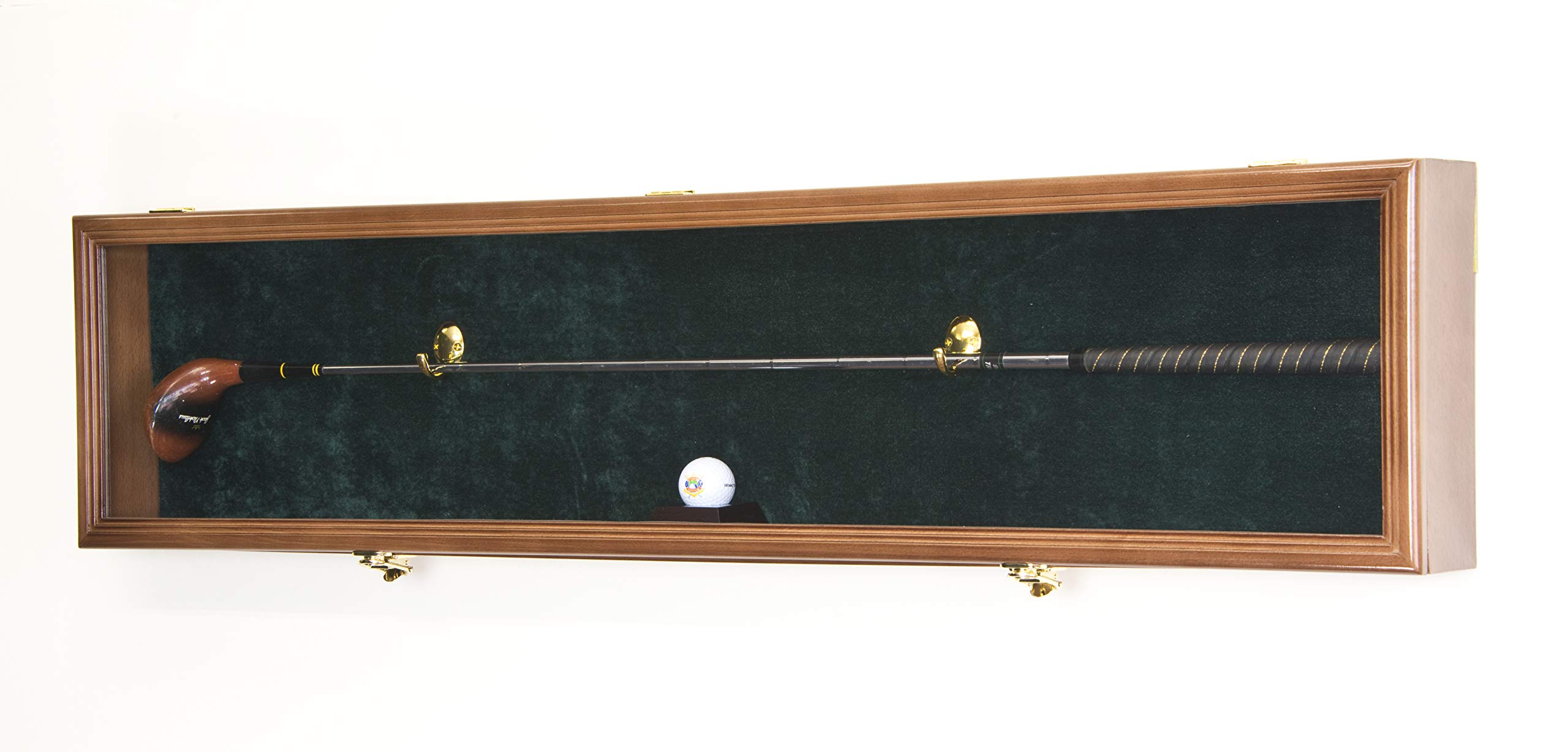 1 Golf Club Ball Putter Driver Iron Display Case Cabinet Rack w/98% UV (Walnut Finish, Green Background)