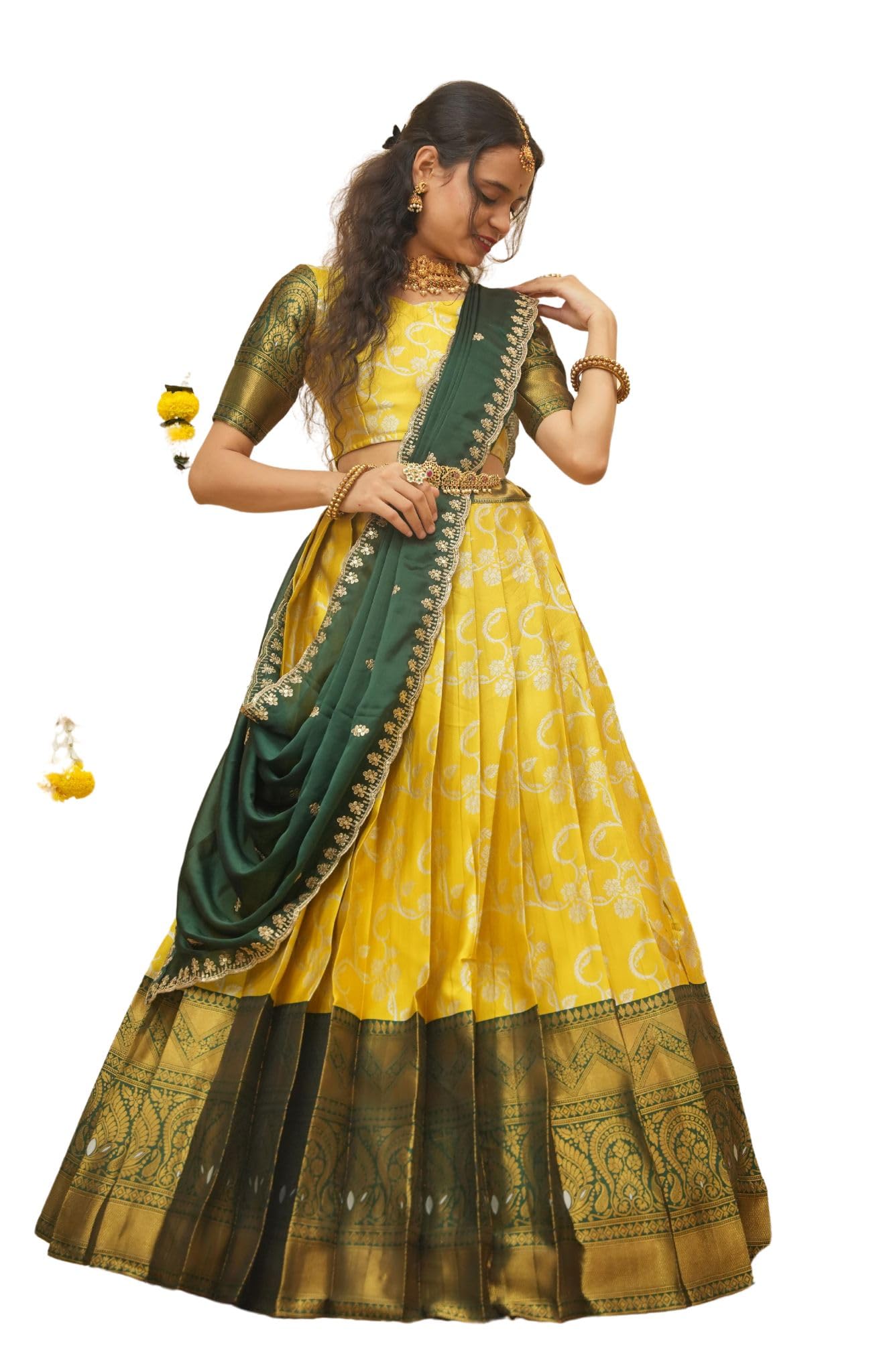 Beautiful South Indian SemiStitched Half saree for Women-image-46