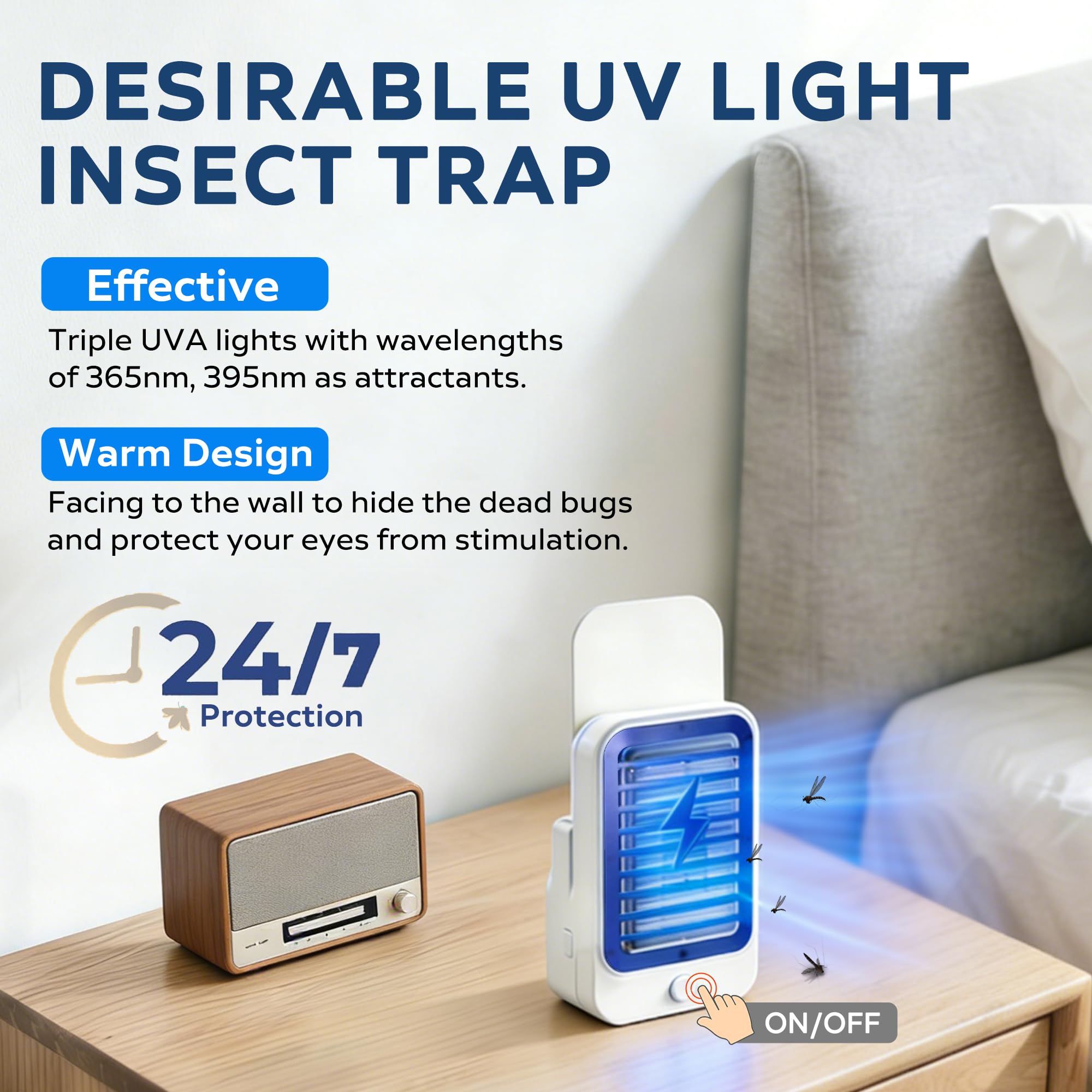 2-in-1 Electric Mosquito Zapper & Night Light | Chemical-Free Bug Zapper with Repellent Sticker Slot for Home, Bedroom, Baby Room & Travel - 3