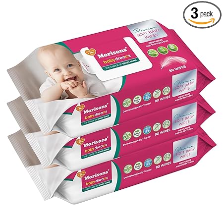 Morisons Baby Dreams Premium Soft Cleansing Baby Wipes enriched with Aloe Vera and Vitamin E - Pack of 3