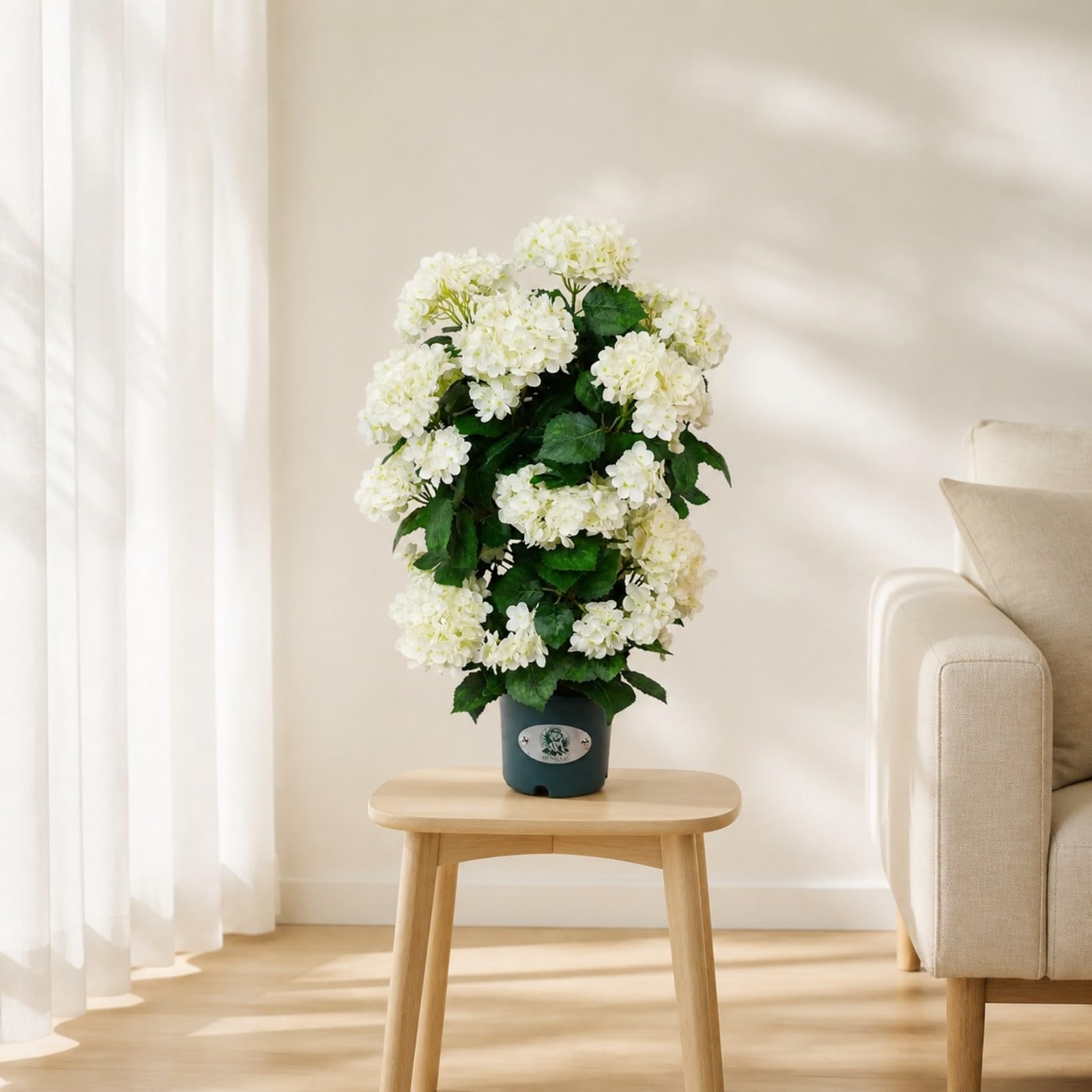 Baoblaze Orten Artificiale in Vaso | fiori e foglie bianchi e Foglie Verdi, Aspetto Realistico, Orten Finta con Vaso, per Casa