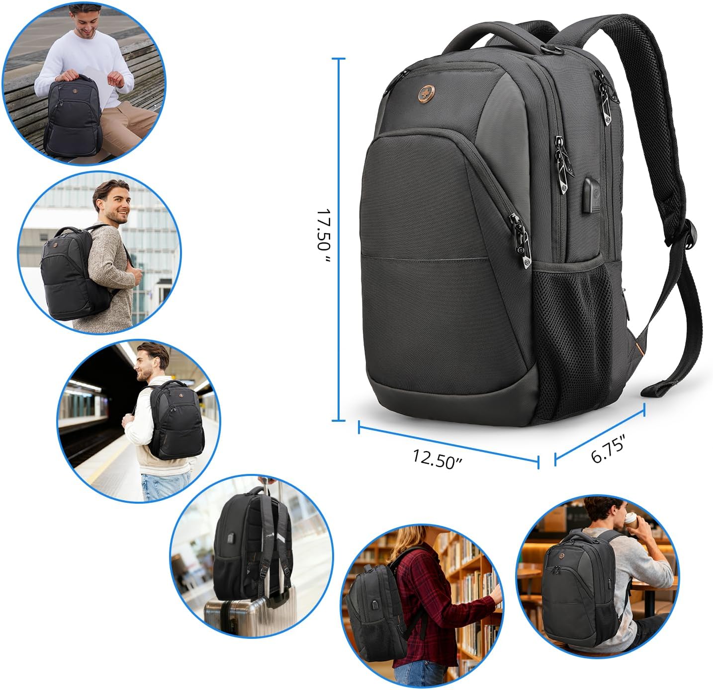 Swissdigital Design Travel Laptop Backpack, College Laptops Backpack with USB Charging Port for Men and Women Fits 16 Inch Notebook, Black | SD1670-01 - Image 5