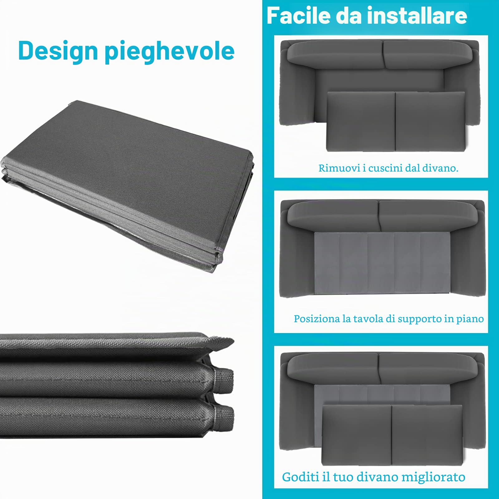 Cuscino di Supporto per Divano Sospeso, 111,7 x 44cm, pieghevole con pannello in MDF Supporto per Cuscino Cedente per la Maggior Parte dei Divani a 3 Posti