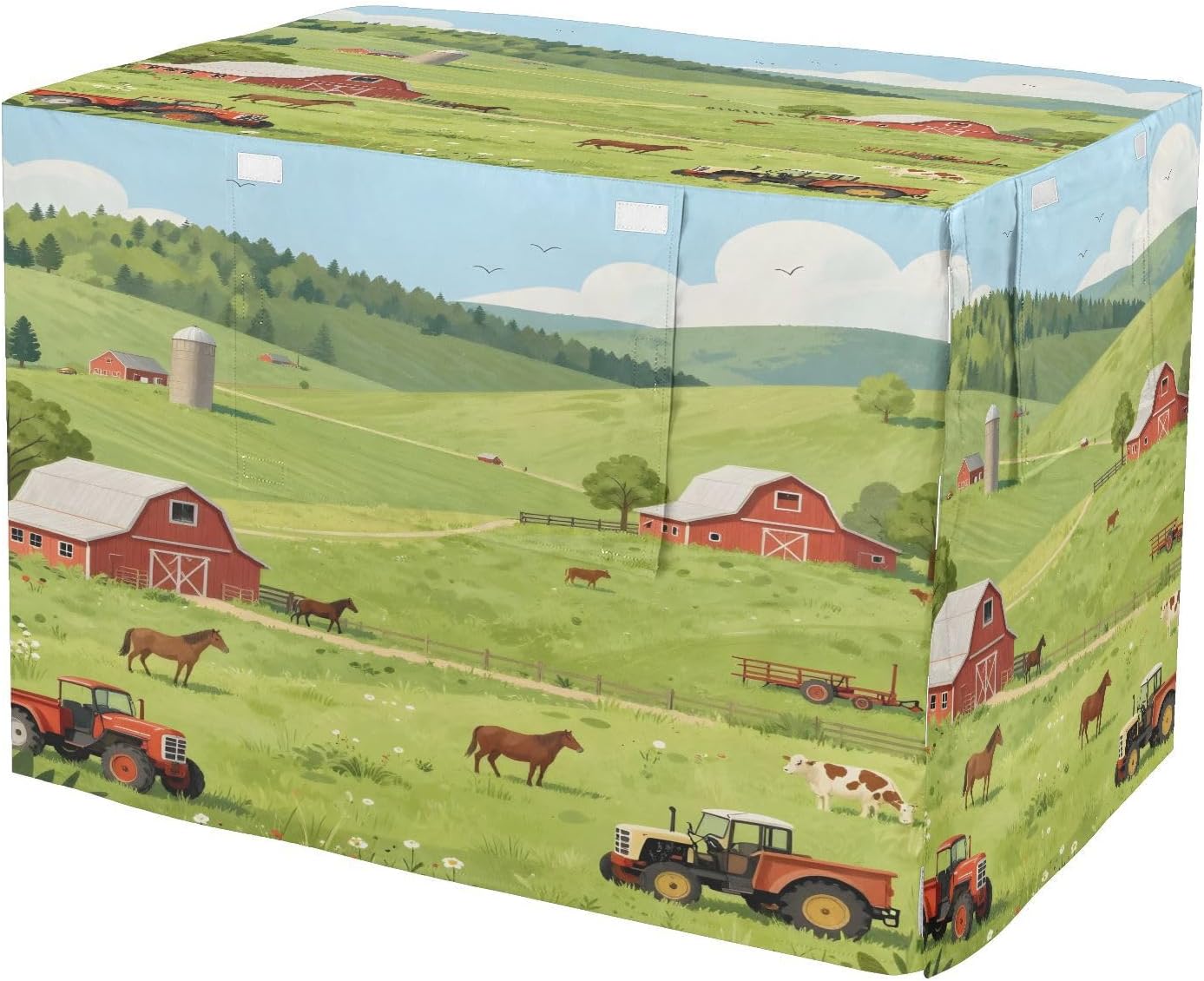 Countryside Rural Landscape Dog Crate Cover 600D Oxford Pet Kennel Cover with Mesh Window for Dog Cages, Windproof Waterproof Machine Washable, 42"x28"x30"