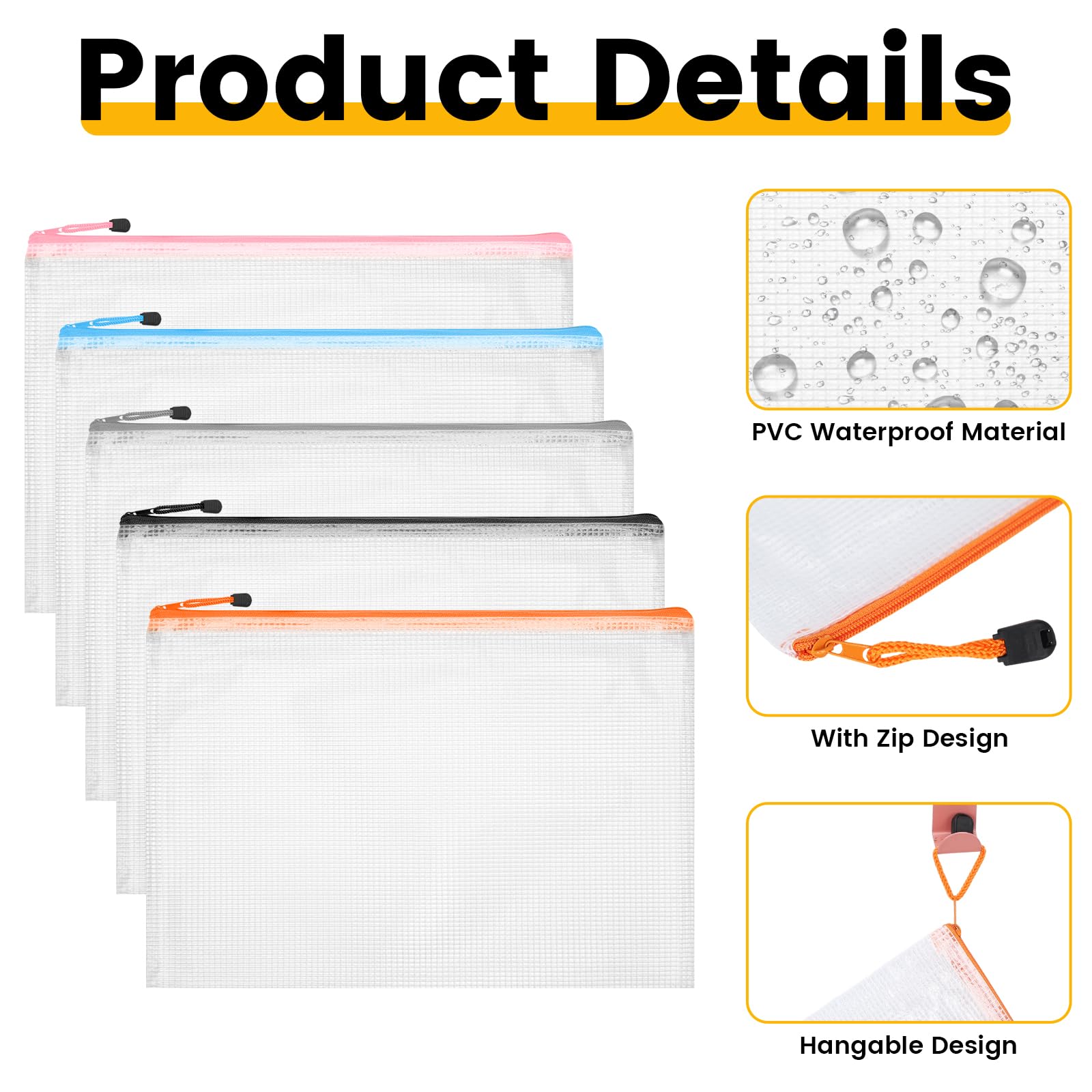 25 Pcs Zip Wallets A4 Plastic Folders Wallet with Zip A4 Document Folder Waterproof Zipper Bags for School Office Supplies Receipts Invoices Puzzles Storage, 5 Colour - Image 3