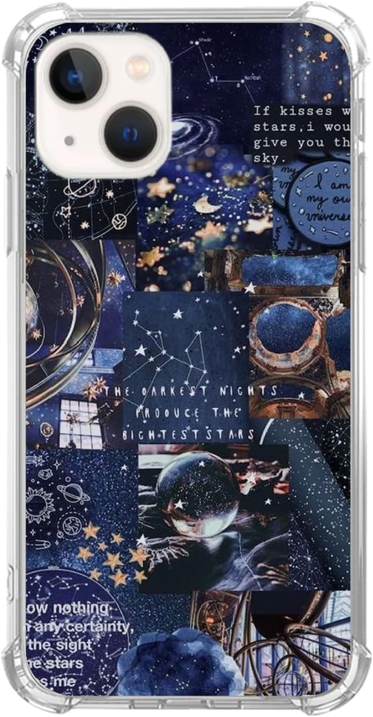 Celestial Collage Star Zodiac Case for iPhone 13,Blue Aesthetic Celestial Collage Cover Fit for iPhone 13 for Women Men Girls,Unique Design TPU Bumper Protective Cover Case
