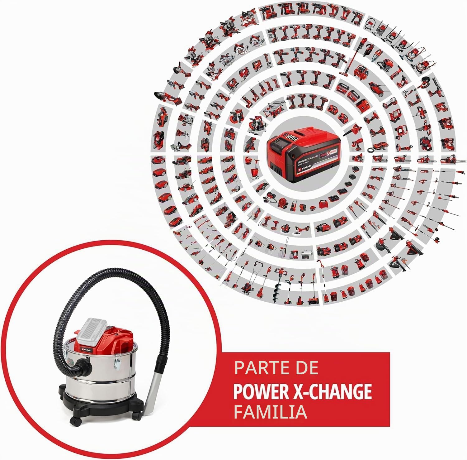 Einhell Aspirador de cenizas inalámbrico - TE-AV 18/15 Li C-Solo PXC. Li-ion, 100 mbar, sistema de limpieza de filtros, recipiente de recogida de 15 L. Suministrado sin batería ni cargador