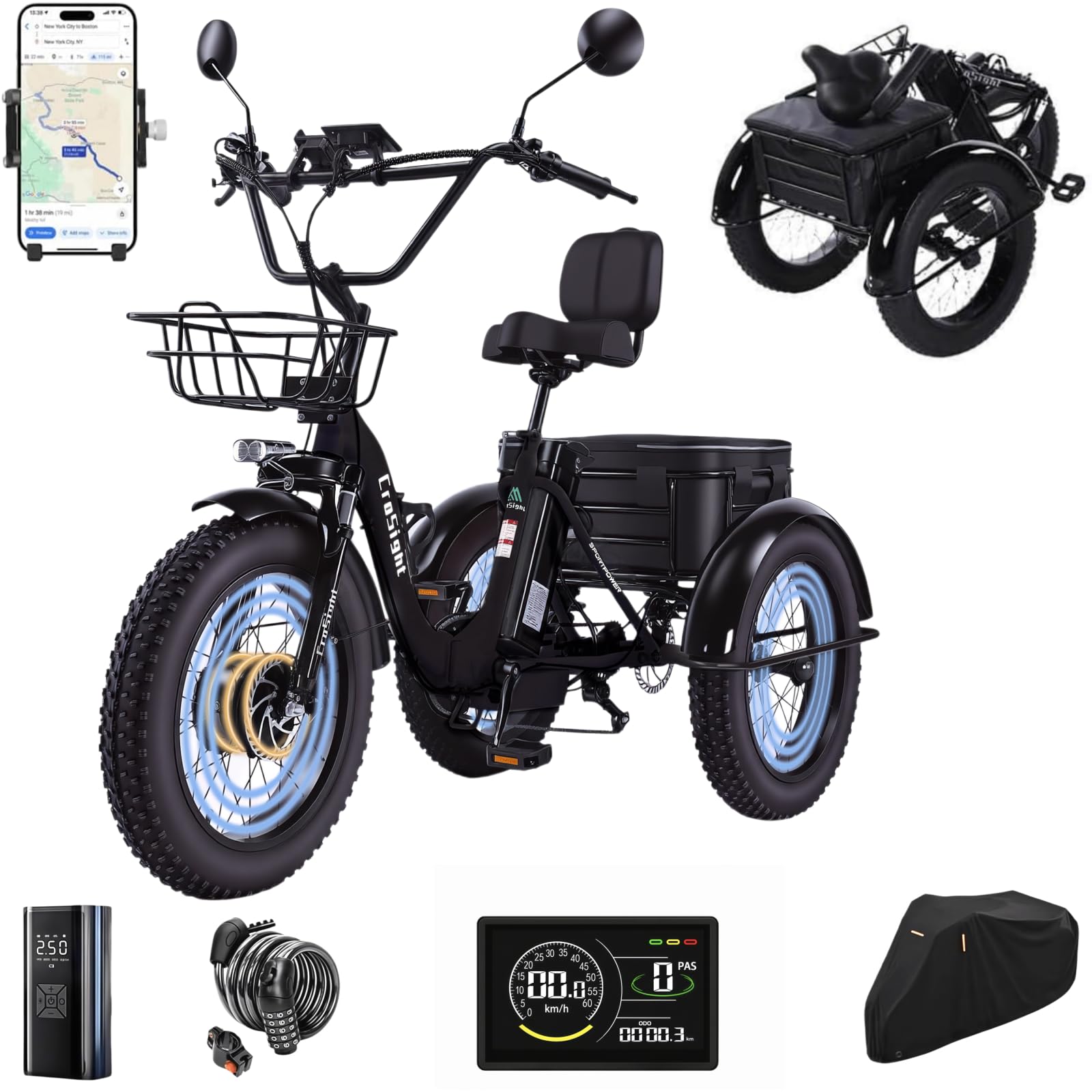 CroSight T3 electric tricycle with fat tires