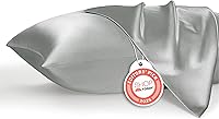 Bedsure Satin Pillowcases Queen Size Set of 2 - Silk-Like Smoothness for Hair & Skin, Cooling Envelope Closure, Silver Grey 20x30
