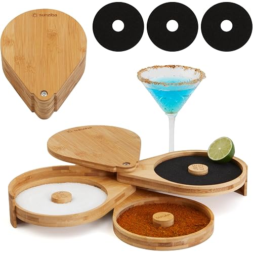 Margarita Salt Rimmer Set | Bartender Accessories for Home Bar | Complete 3-Tier Bamboo Margarita Kit with Salt Rimmer (Bamboo Salt Rimmer Set)