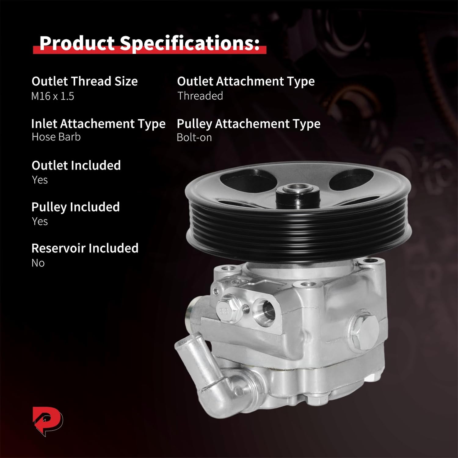 PHOBOOS Power Steering Pump Compatible with Volvo XC90 2005-2011 V8 4.4L, Sport Utility, with Outlet & Pulley, Smooth Steering, Low Noise, High Durability, Ref. 21-207