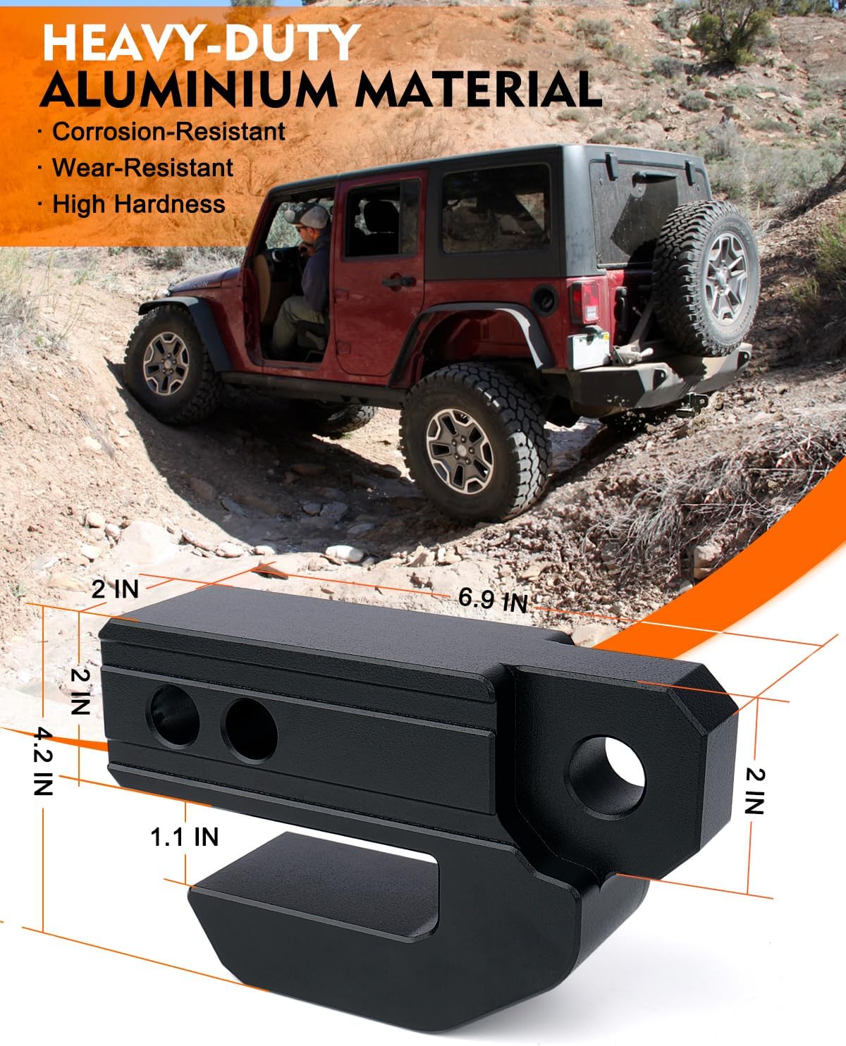 Tow Hitch Slider with Locks Pin Fits 2 Inch Towing Hitch Receivers Skid Protection Compatible with 3/4" D-Ring Shackles, for Off-Road Pickups Trucks SUV - Image 2