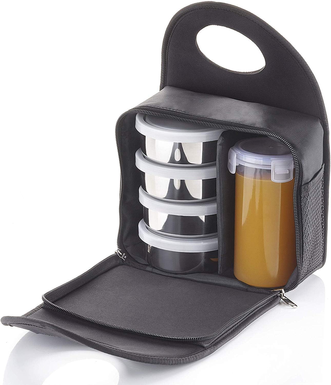 Wellcare Carewell Royal 4 Containers with Leak Proof Plastic Glass Lunch Box (1500 ml) (White)