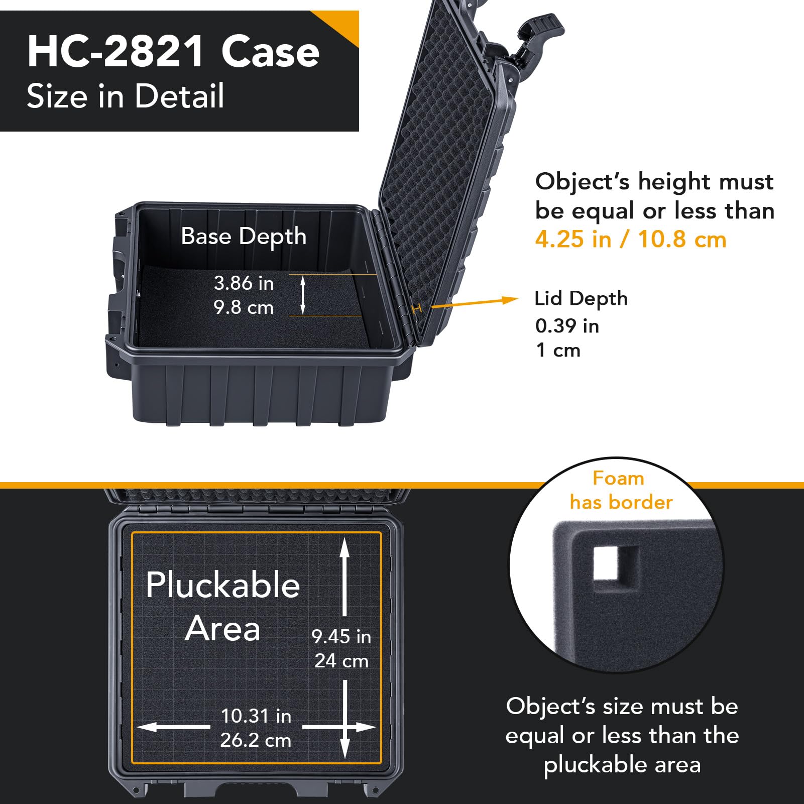 Lykus HC-2821 Maletín/Maleta/Estuche/Case rígida Impermeable con Espuma Personalizable, Tamaño Interior 28x26,2x12 cm, Adecuado para electrónica y más | Espuma impermeable IP67, apta para cámaras, lentes, equipos electrónicos y más