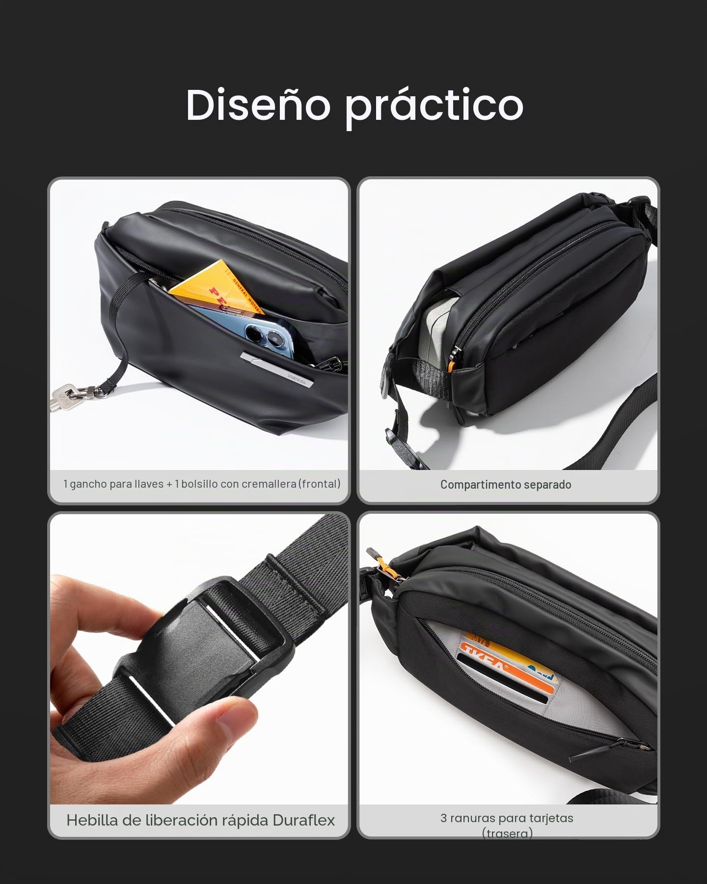 Inateck Bolsa en Bandolera,Elegante Bolsa Cruzada con Correa Ajustable para el Hombro,Pechera Resistente a Salpicaduras para Hombres y Mujeres Riñonera Multiusos para Viajes,Ciclismo,Trabajo,Deporte