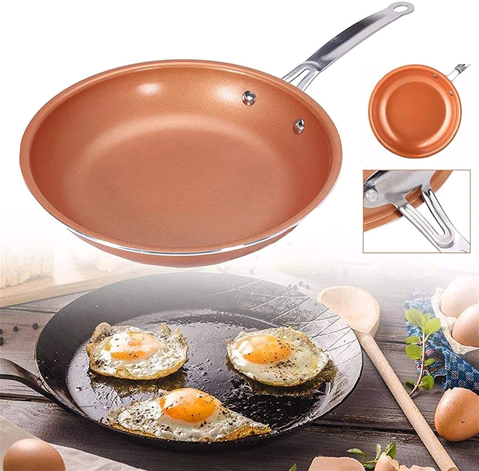 Patelnia wok Patelnia nieprzywierająca Miedziana patelnia z powłoką ceramiczną Łatwe czyszczenie Trwała patelnia nieprzywierająca Narzędzie do gotowania Kuchnia Naczynia do gotowania Woka Wo