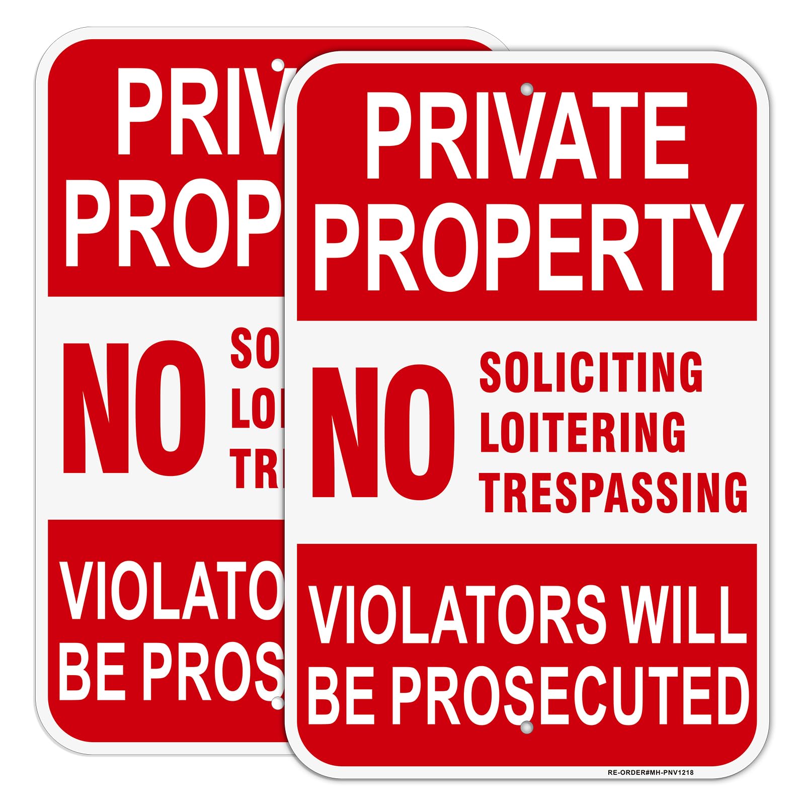 2 Pack Large No Trespassing Signs Private Property, 18x12Inch Aluminum No Trespassing, No Soliciting, No Loitering Violators Will Be Prosecuted Sign,