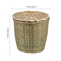 Vista 7 de PRETYZOOM Cesta tejida de bambú versátil con tapa, almacenamiento multiusos para juguetes de basura y artículos diversos, material natural
