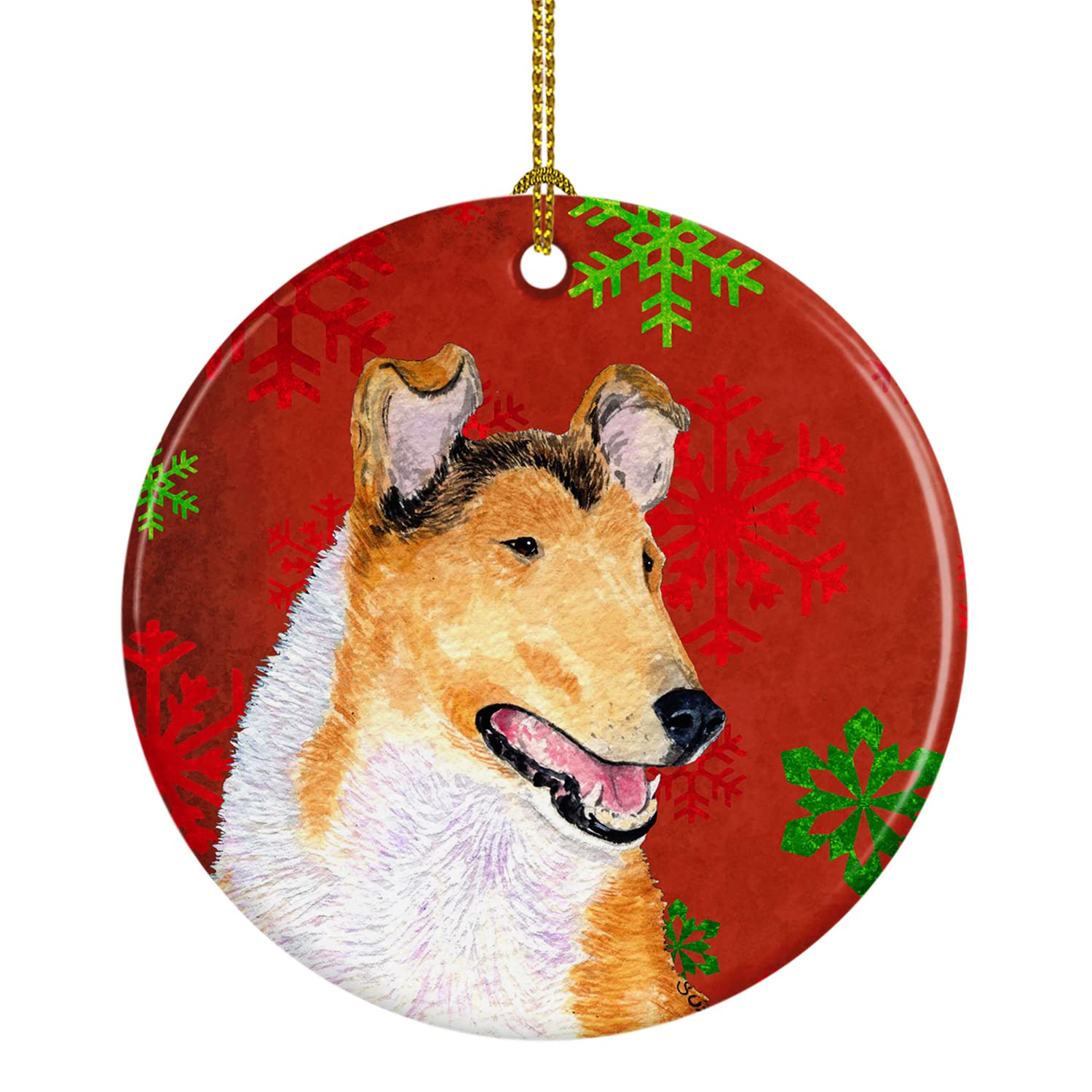 Carolines Treasures SS4608-CO1 Collie Smooth Winter Snowflakes Holiday Ceramic Ornament 3 in multicolor