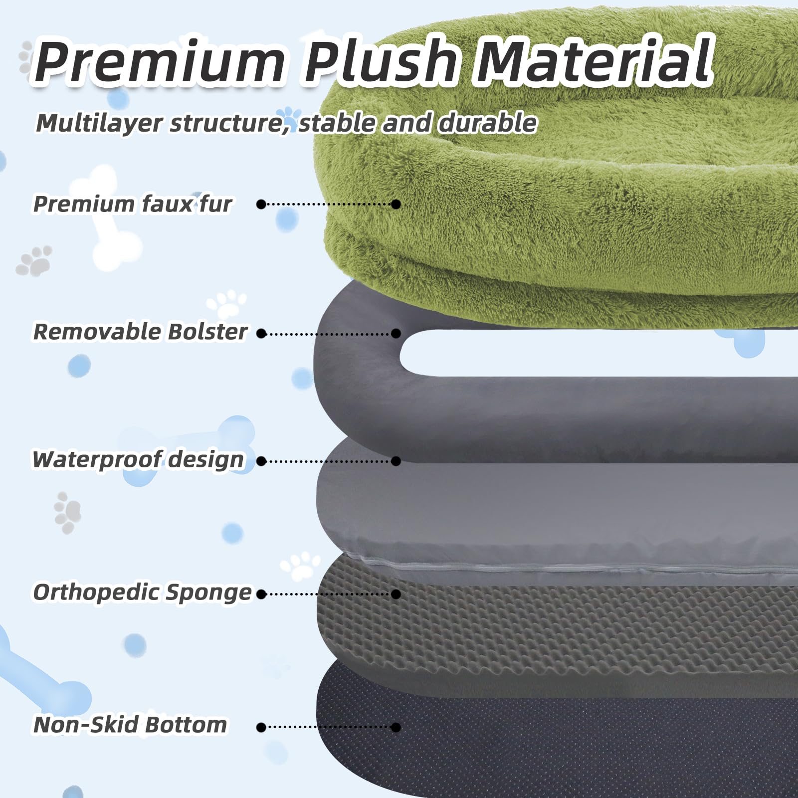 Human Dog Bed, 71''x45''x12'' Size Fits You and Pets, Washable Faux Fur Pet Bed for People Doze Off, Napping Orthopedic Dog Bed, Present Plump Pillow, Blanket, Strap - Pink: 71.0"L x 45.0"W x 12.0"Th GrassGreen