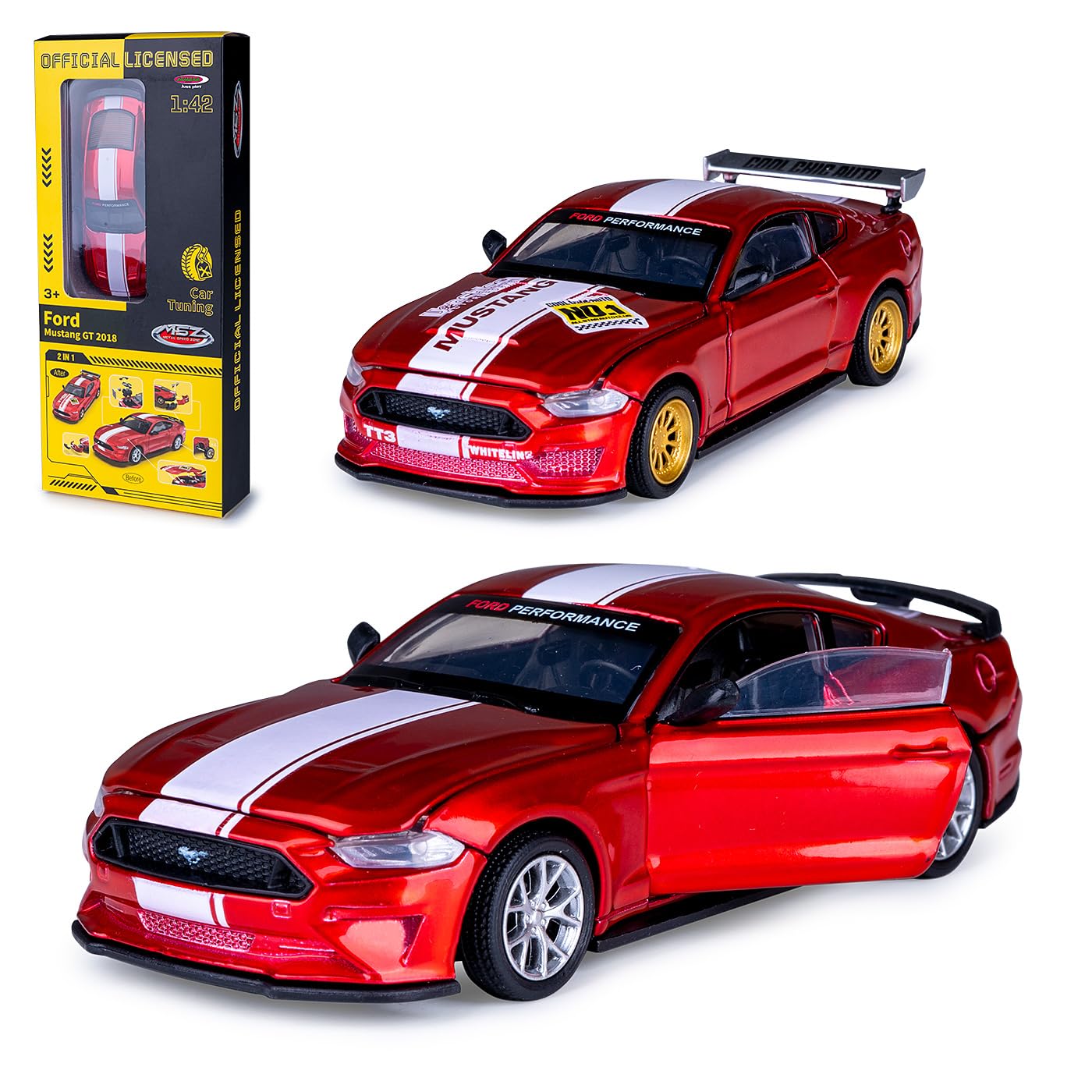 JAMARA 402609 Ford Mustang GT Diecast 1:​42 – Jouet de Voiture Miniature pour Enfant, idée Cadeau pour Enfants, Portes Ouvertes/​Fermeture Manuelle, Tuning