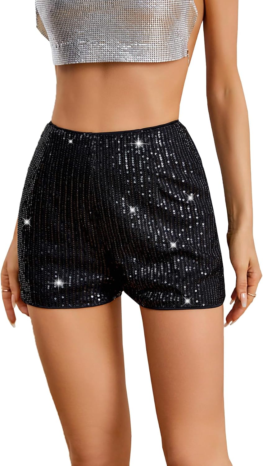 Sequined High Waist Straight Shorts Women