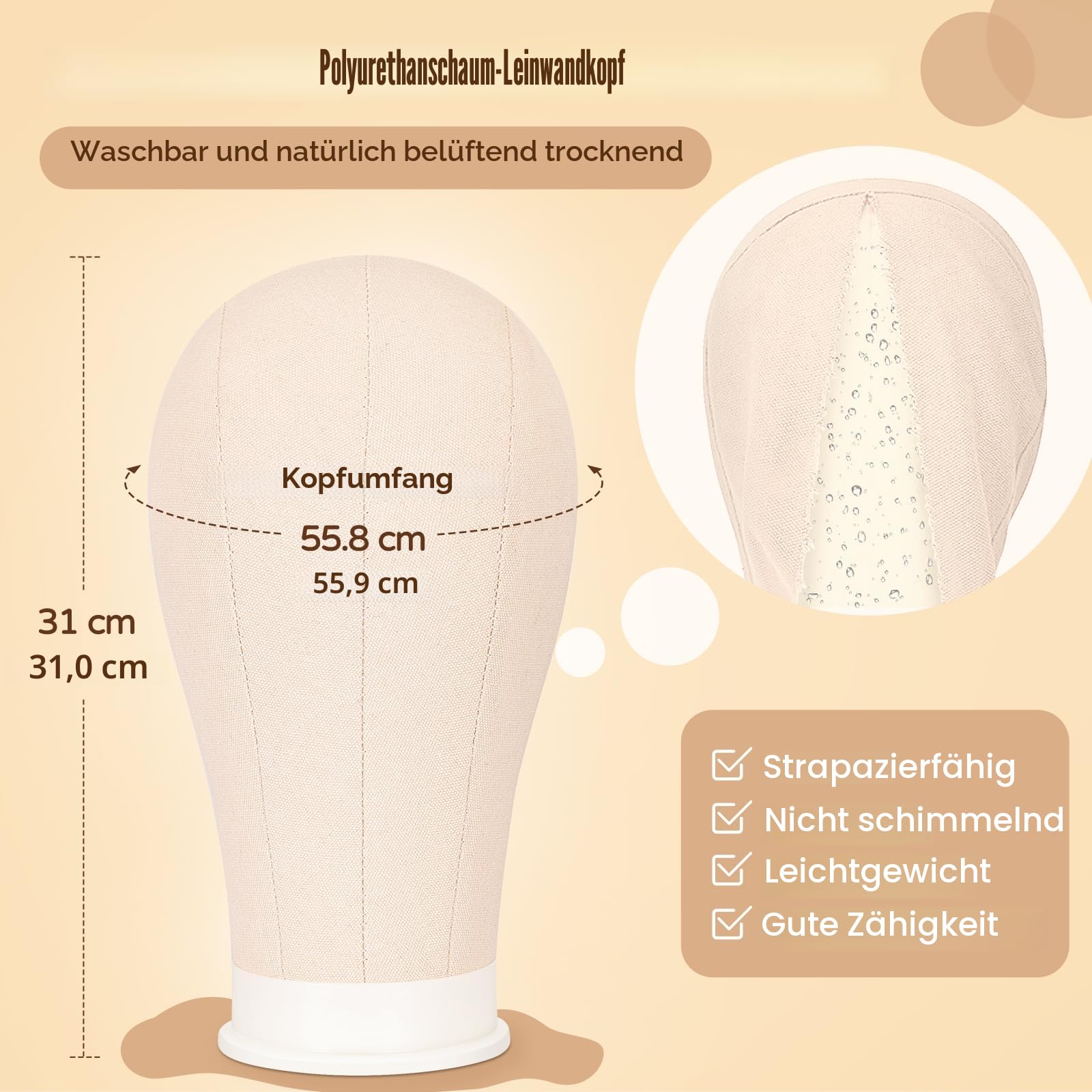 Perückenständer 160cm mit Mannequinkopf 56cm - Verstellbarer Perückenkopfständer für Kosmetologie