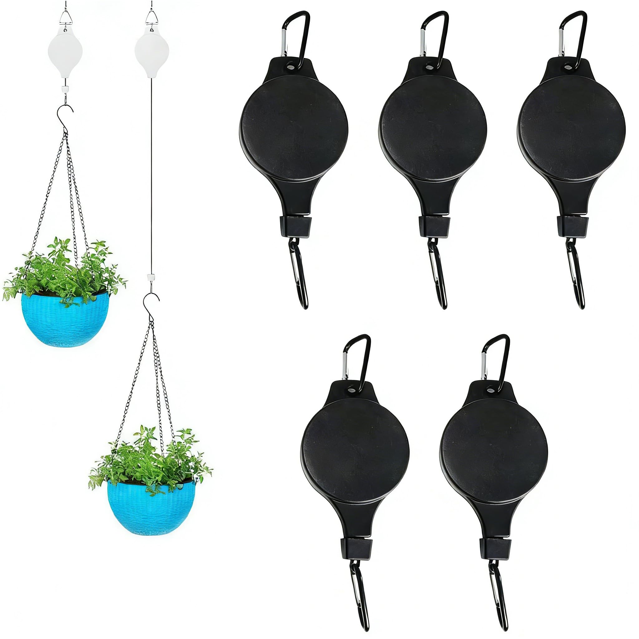 Poulies rétractables pour plantes lot de 5 crochets réglables pour suspensions de jardin noir