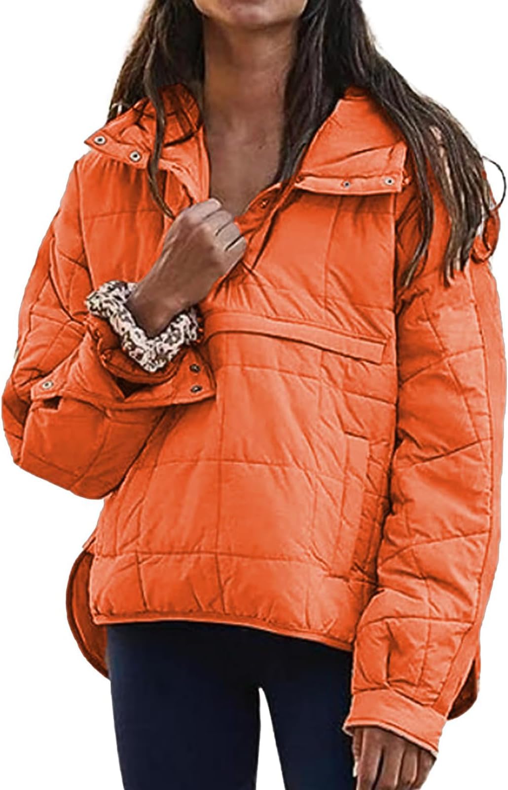 Women's New Oversized Hooded Puffer Jacket Pullover Quilted Lightweight Jackets Winter Warm Coat Hoodies Padded Coats