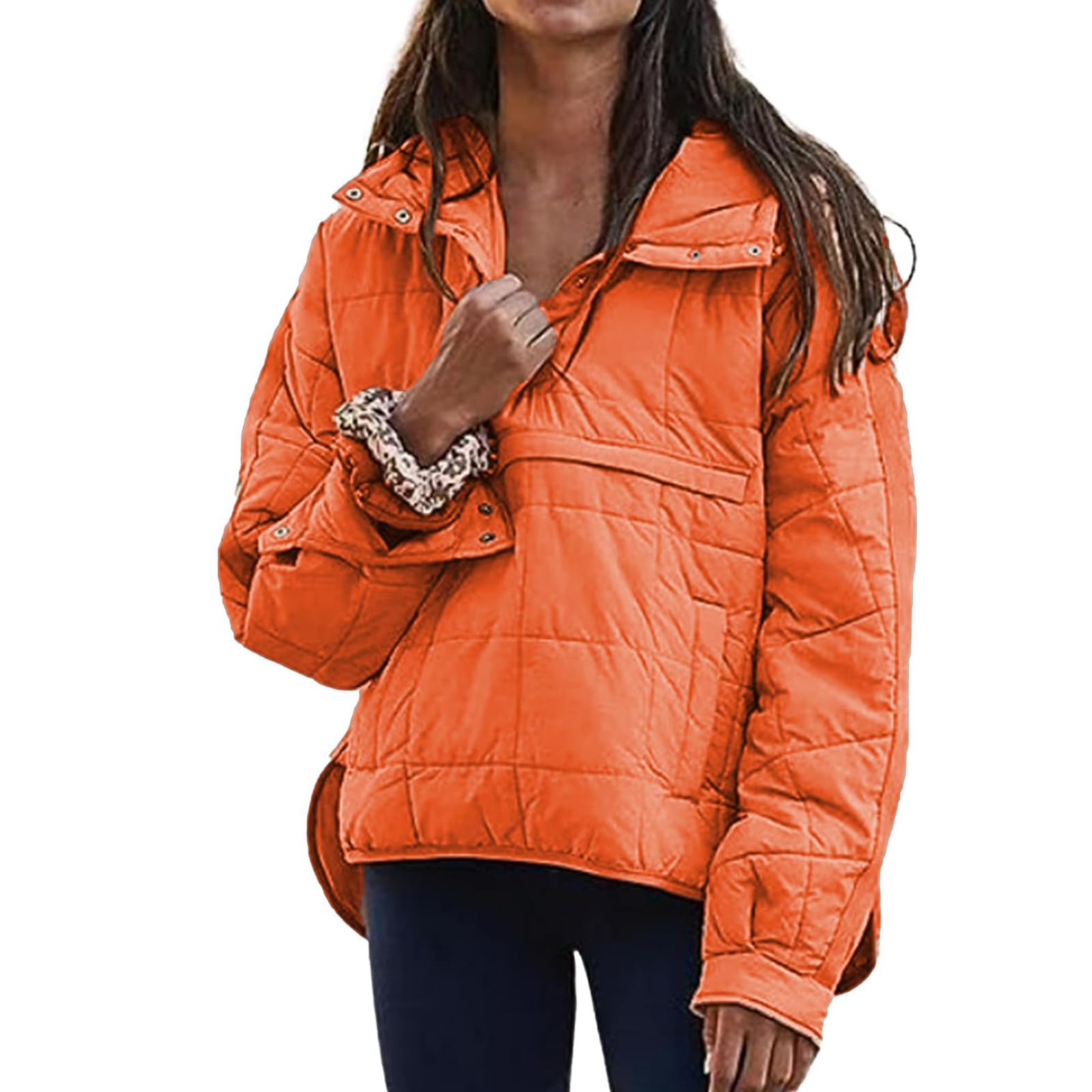 Qesulk Womens Puffer Jackets Lightweight Quilted Pullover Jacket Winter Warm Padded Hoodies Casual Down Jackets Coat Outwear