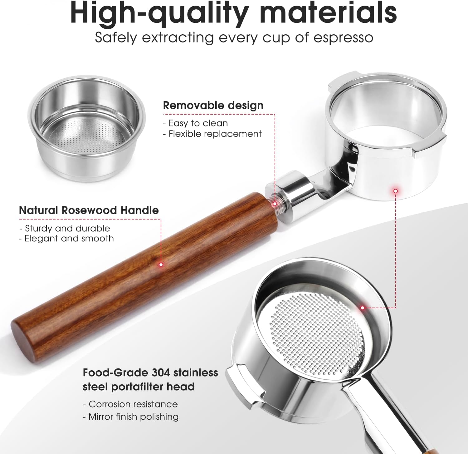 Lay-Flat Bottomless Portafilter 51mm Compatible with Delonghi Stilosa ECP3420/EC155/BCO430/EC260 | Stainless Steel 2-Ear Portafilter Sits Flat for Easy Tamping