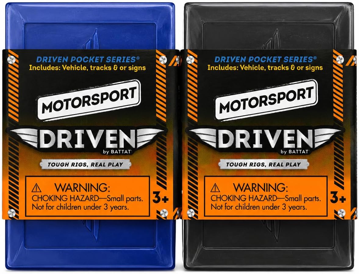 Driven by Battat Pocket Series Mystery Blind Pack 2-Pack, Collectible Toy Vehicles, Includes Vehicle, Tracks & or Signs, Styles May Vary