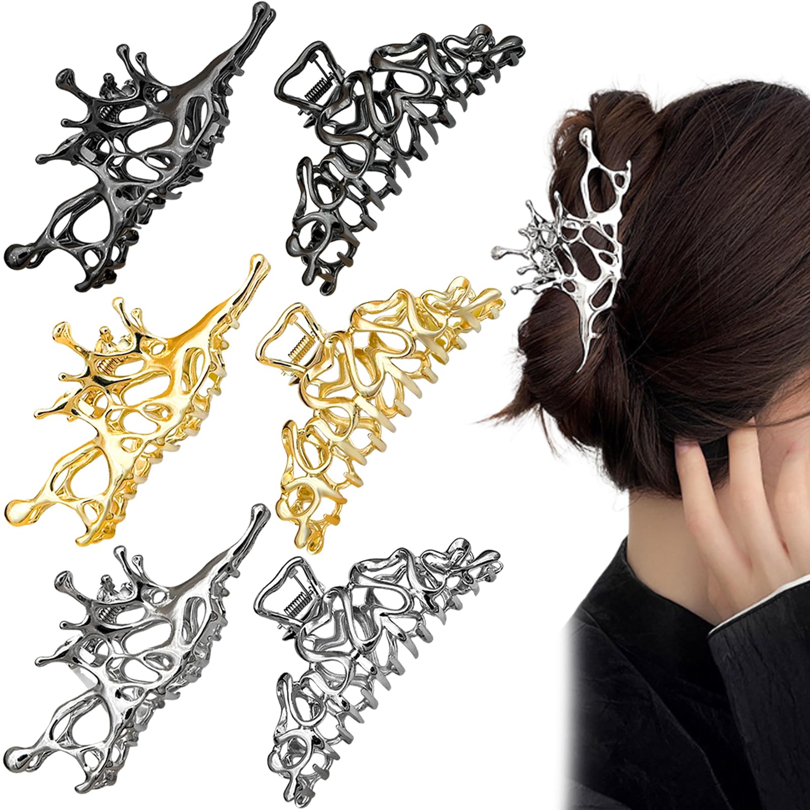 Muiltvoe 6 PCS Metal Hair Claw Clip Irregular Butterfly Liquid Design Hair Jaw Clip Large Non Slip Hairclips Sparkly French Hairpins Strong Hold Hairclips Hairs Accessories for Women Girls