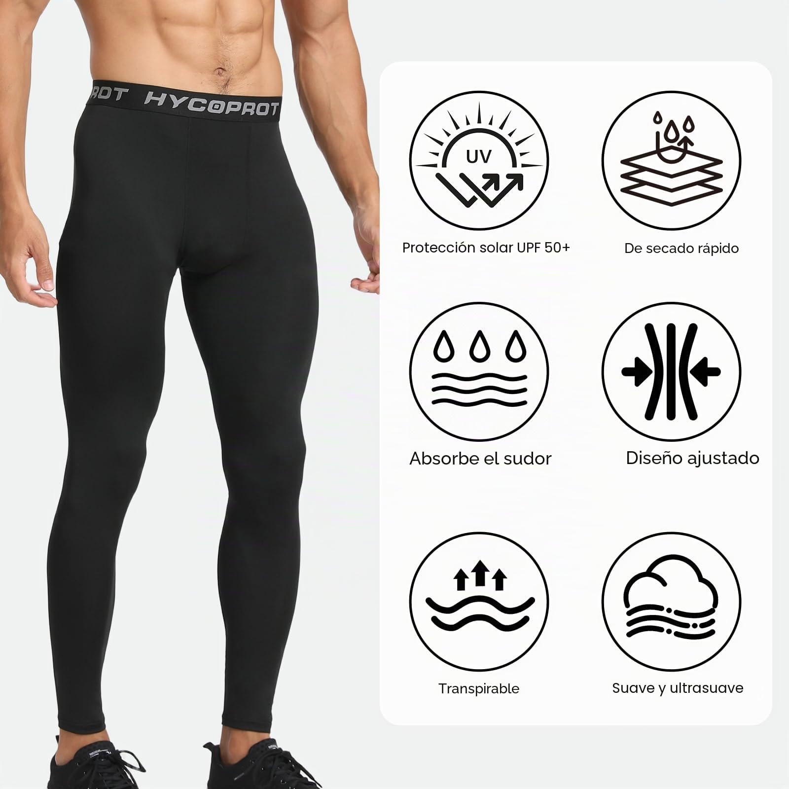 HYCOPROT Pantalones de Compresión para Hombre Secado Rápido Pantalones Deportivos de Entrenamiento Leggings Correr de Baloncesto para Running Fitness Yago