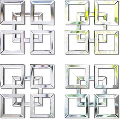 Walasis 2 espejos decorativos para decoración de pared, juegos modernos de espejo de pared de 12 pulgadas, cuadrado plateado, arte geométrico de