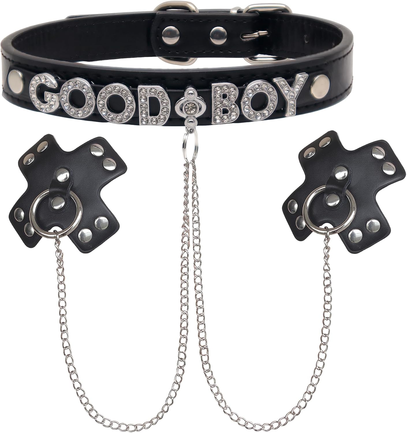 Pasties Nipple Cover Body Chain GothCollar Jewelry,Letter Leather Choker Non Piercing Nipple Pasties Sticker Necklace