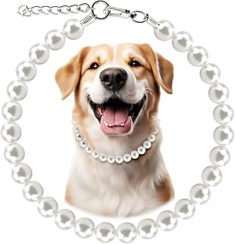 Chunky Pearl Dog Necklace Beads 19mm with Strong Stainless Steel Wire Rope, Elegant Adjustable Pearl Collar Jewellery Accessories for Large Dogs