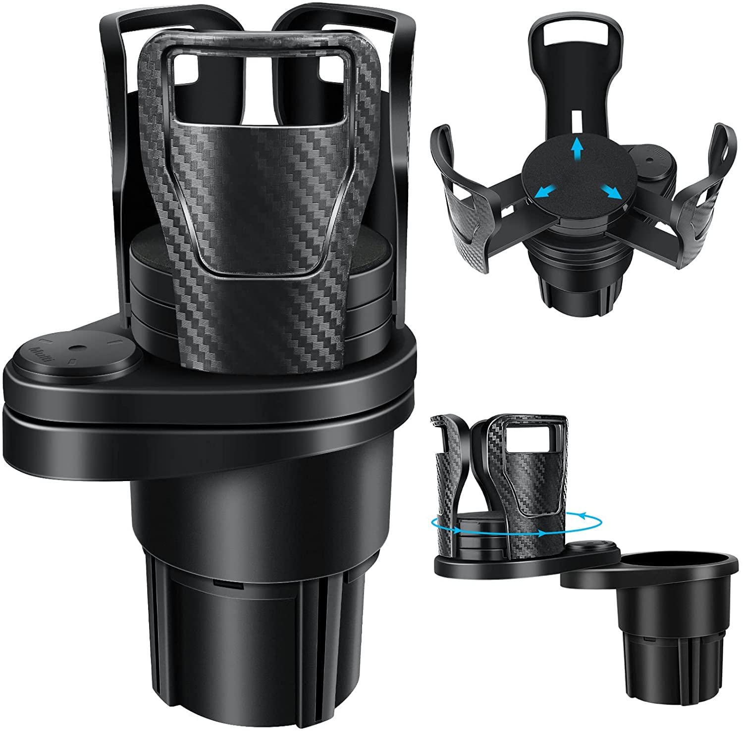 Estensore Portabicchieri Doppio KITUREK Per Auto, 2 In 1, In ABS Nero, Base Regolabile, Adatto A Tazze Fino A 1L, Organizer Universale