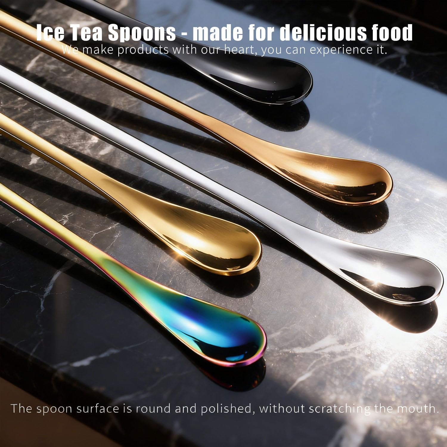 Long-handled Coffee spoons,7.6 Inch Ice Tea Spoons,Coffee Stirrers,Ice Cream Scoop Stainless Steel Cocktail Stirring Spoons Coffee Milkshake Cold Drink Scoop Set of 6 (6 colors)
