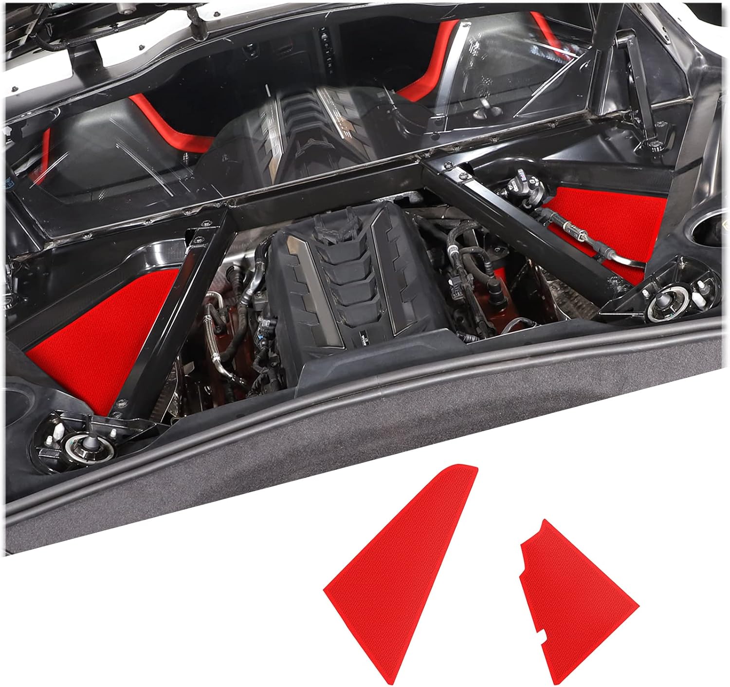 Daeiclru Engine Bay Panel Cover Trim Compatible with Chevrolet Corvette C8 2020-2023, Left Right Engine Case Guards, Auto Engine Protector Splash Shield Accessories (Engine Bay Left Right Panel, Red)