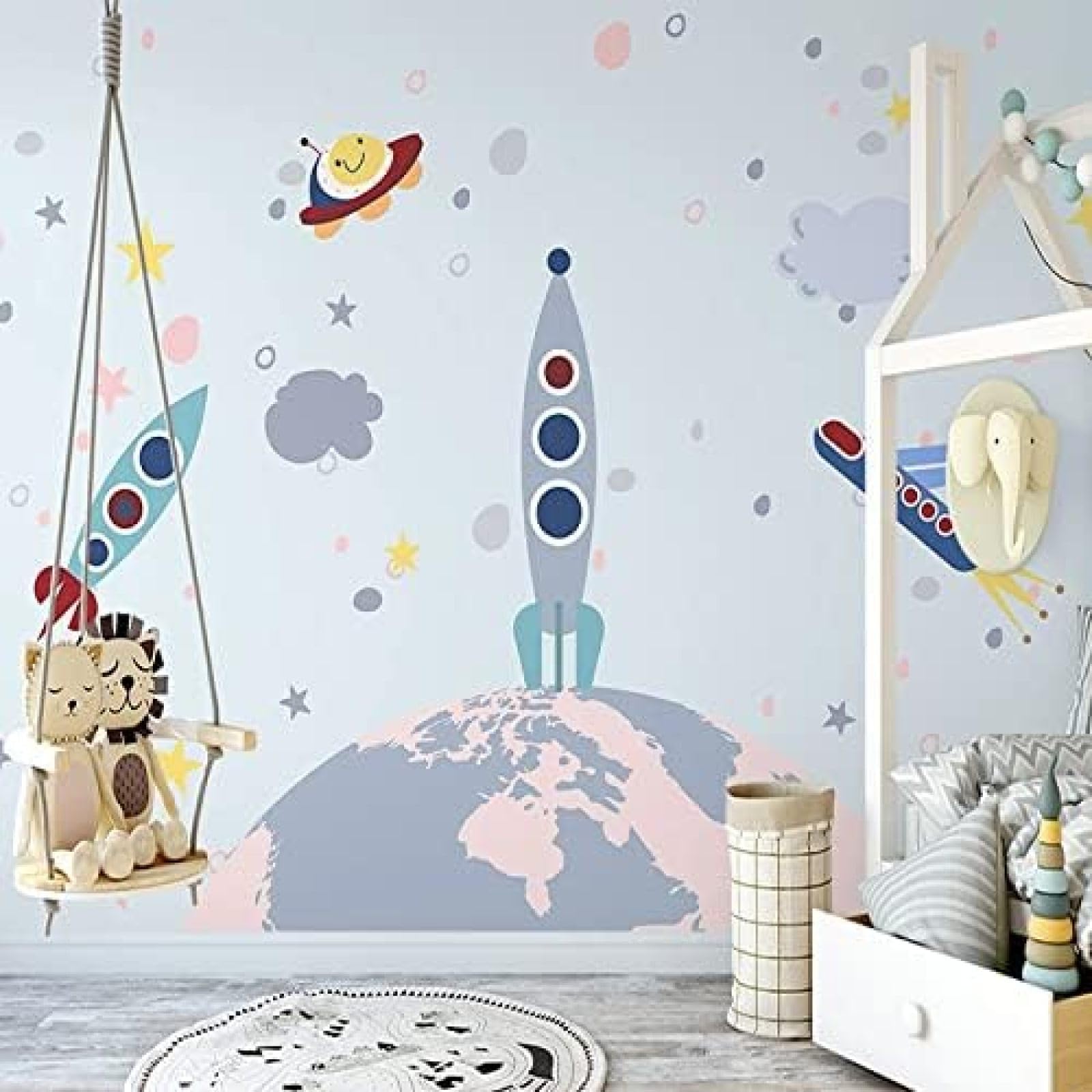 Papier peint enfant motif vaisseau spatial XLMING pour mur de salon et chambre à coucher