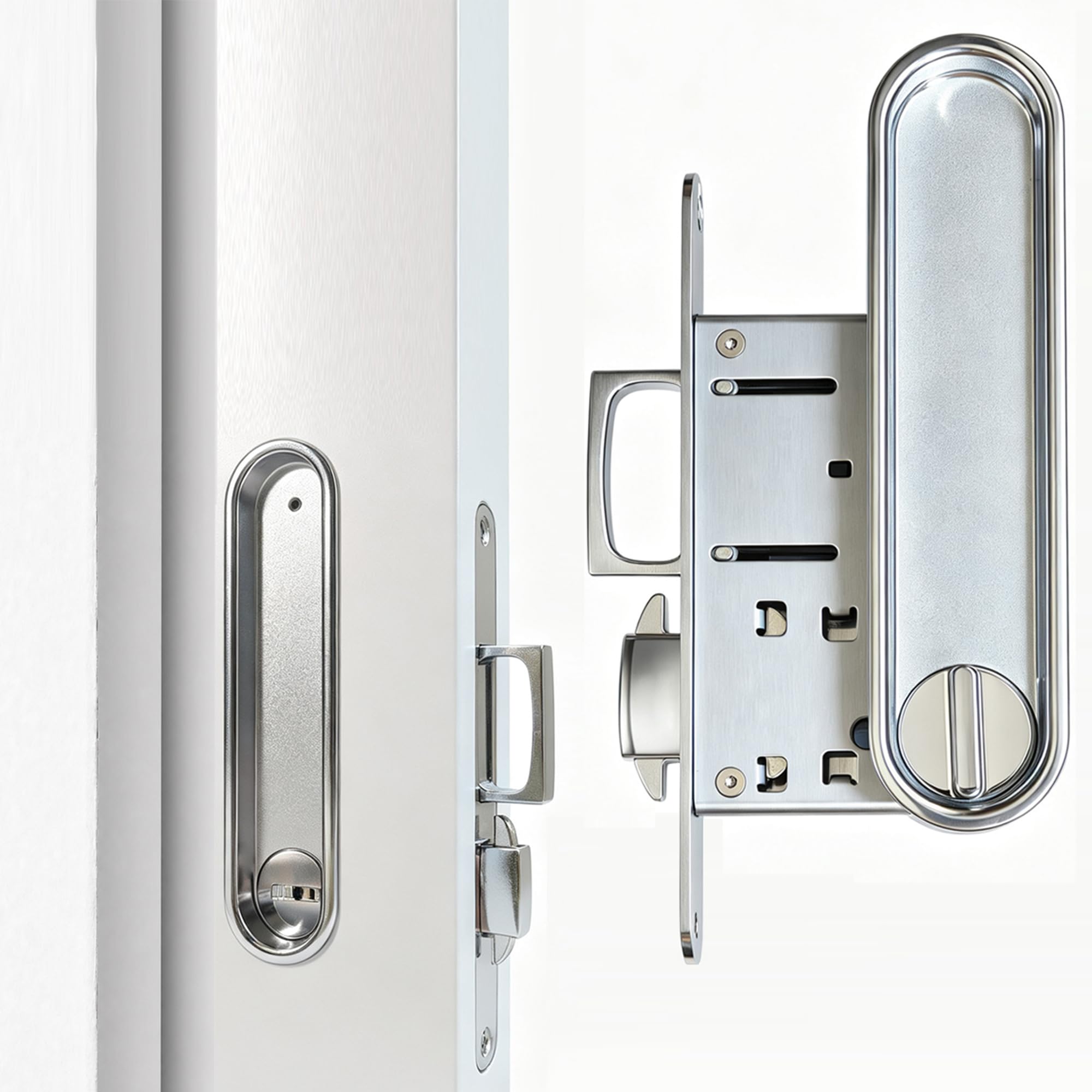 Dontay Pocket Door Lock and Edge Pull,Polish Chrome Oval Privacy Hardware