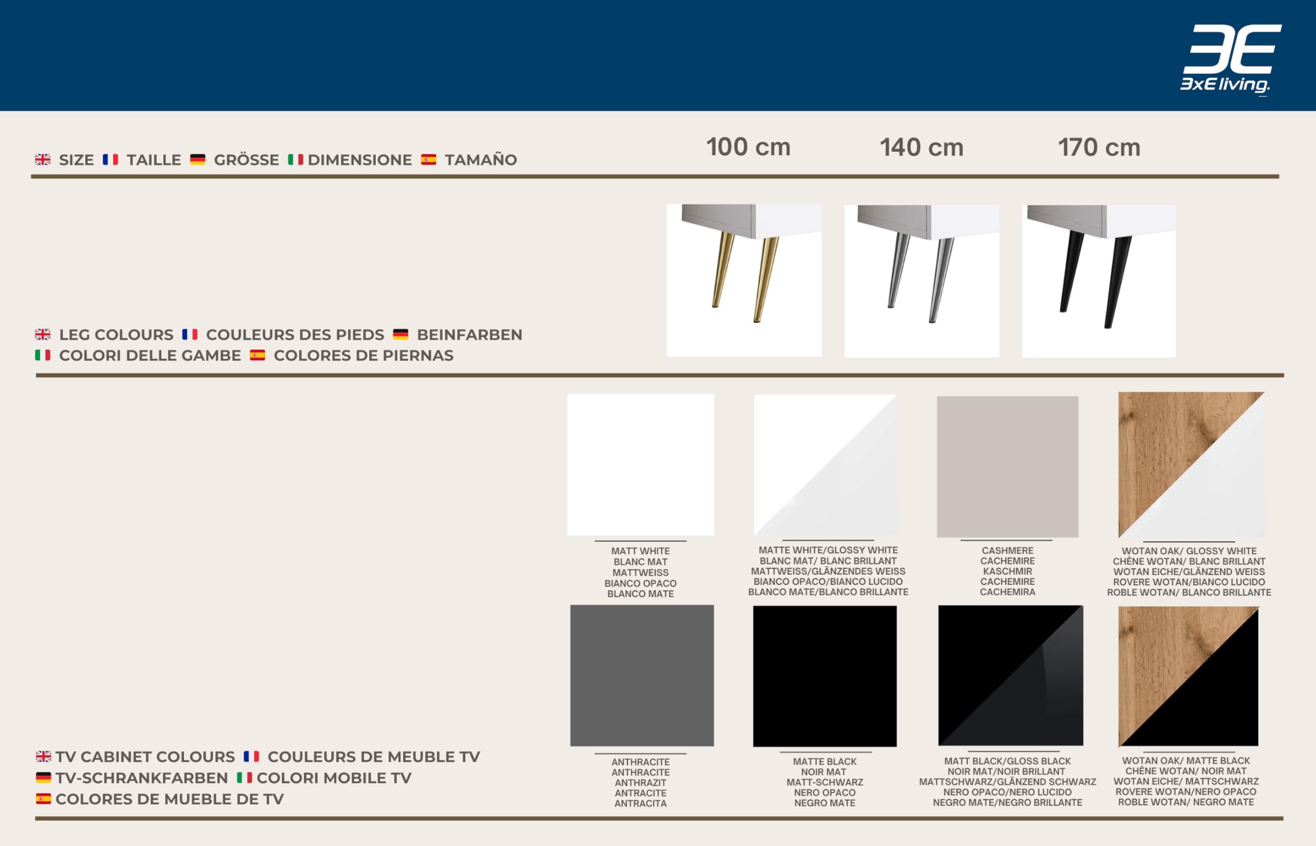3E 3xE living.com TV-Schrank: Zwei Türen, Zwei Regale, Farbe Kaschmir, Schwarze Beine, A: B: 140 cm, H: 52 cm, T: 32 cm,