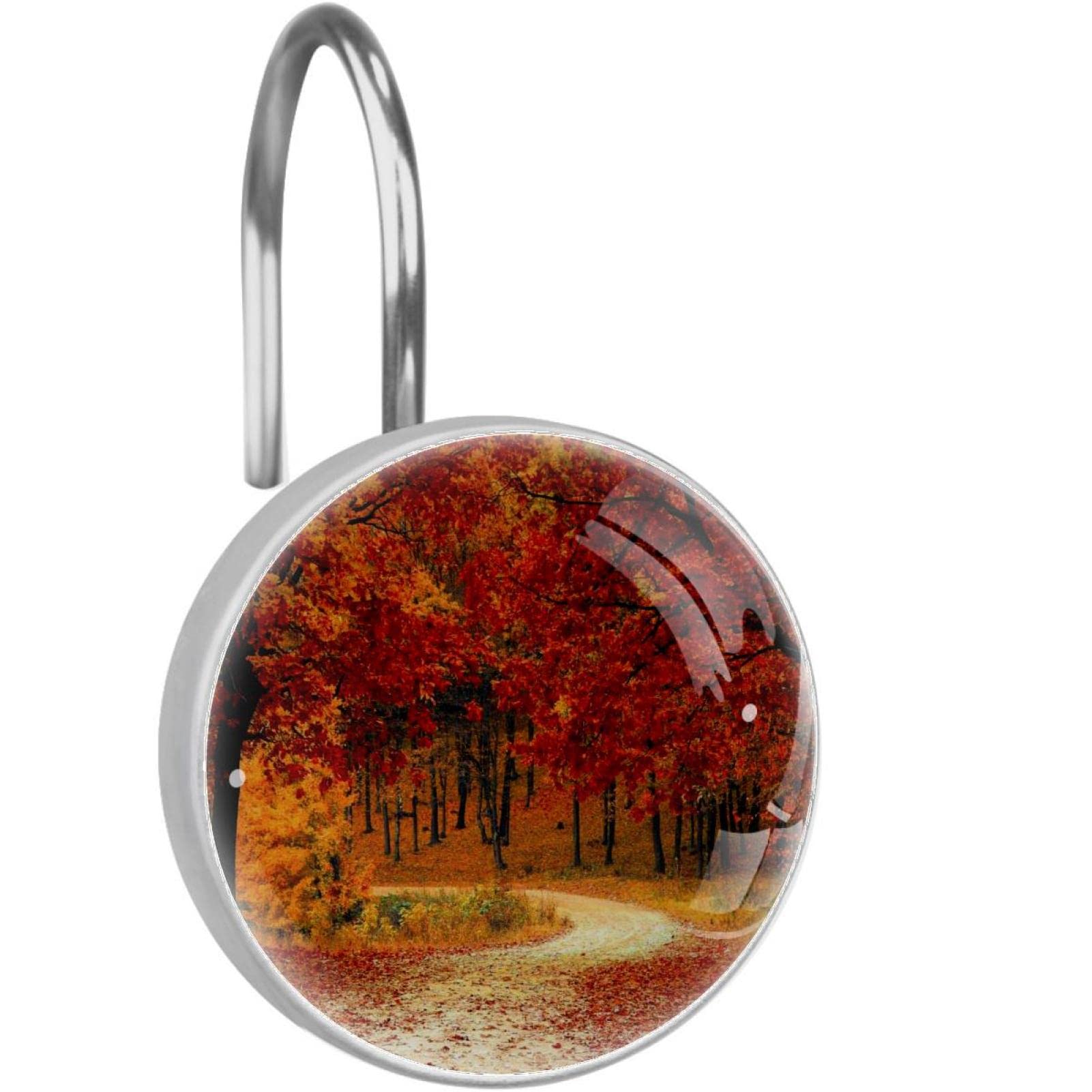 Crochets pour rideau de douche salle de bain acier inoxydable anneaux paysage automne