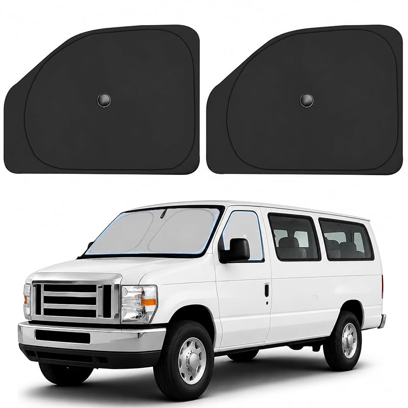 Protetor solar dobrável para janelas laterais dianteiras ULROLIT compatível com Ford E-Series E-150, E-250, E-350 e E-450 1992–2026, kit com 2