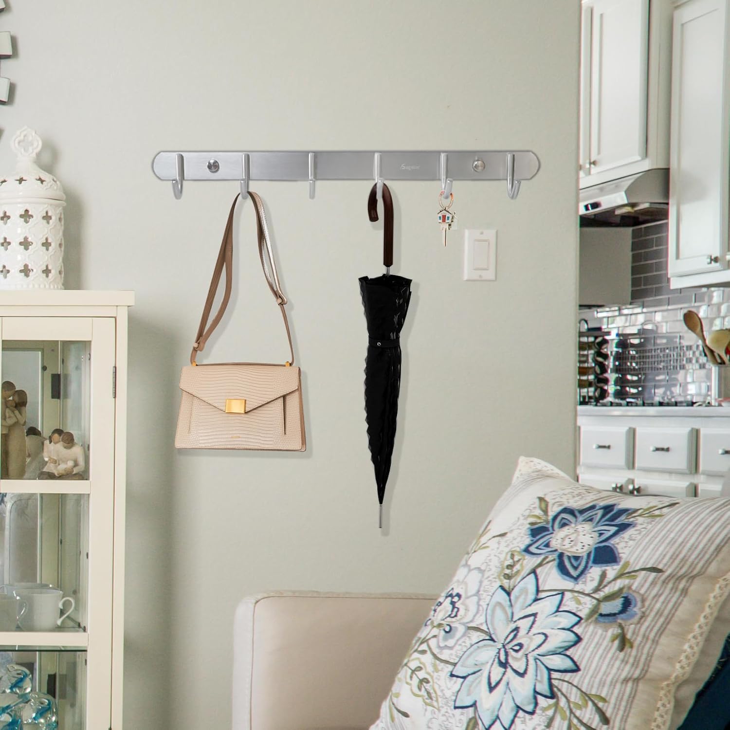 Coat Hook Rack Wall Mounted - Sagmoc Towel Hook Rail with 6 Round Hooks/16-inch/304Stainless Steel Brushed Nickel/Super Easy Installation/Rust and Water Proof/Perfect Home Storage & Organization - Image 5