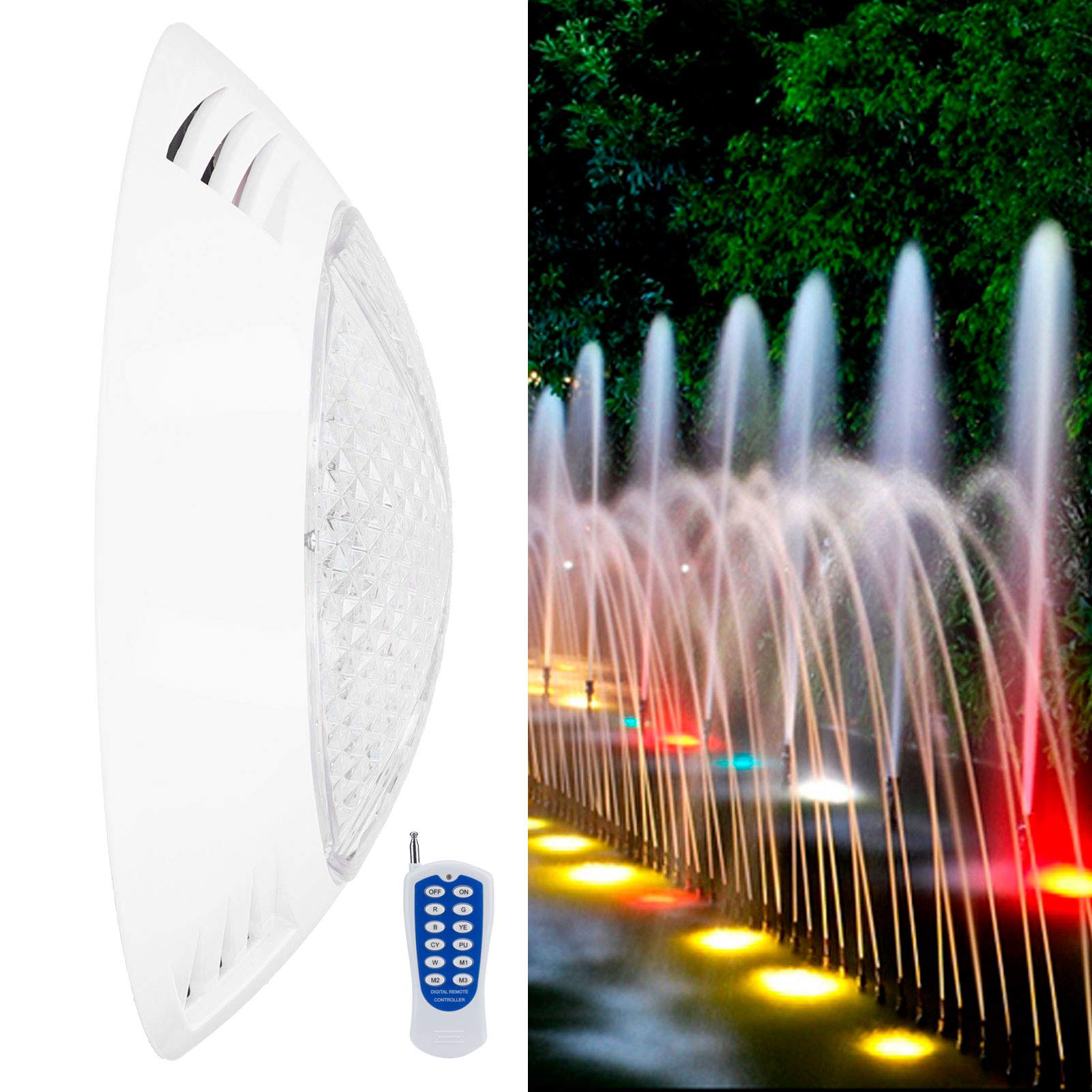 Fdit Luce per Piscina 300LED RGB con Telecomando, Lampada Subacquea Impermeabile IP68 da 30W per la Decorazione del Paesaggio e L'illuminazione del Giardino